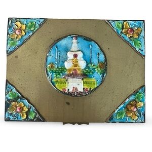 Vintage Trinket Box Metal and Enamel Taj Mahal Motif